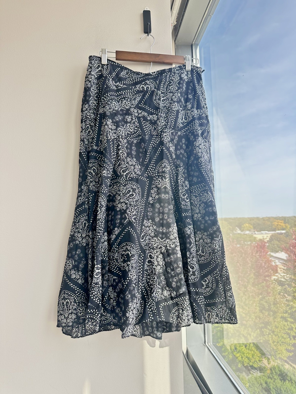Lauren Ralph Lauren 100% Cotton Black White Paisley Boho Peasant Skirt 8